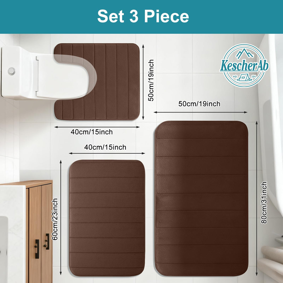 KescherAb U-shape toilet rug 19x23 keeps bathroom surfaces dry and secure.