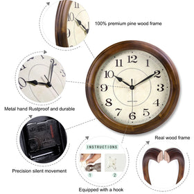 Kesin wall clock wood 14inch glass face provides clear visibility.