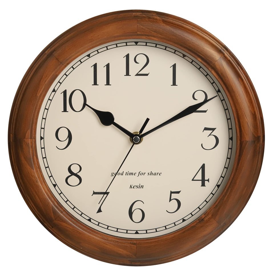 Kesin wooden wall clock round 11in frame showcases natural pine grain for timeless style.