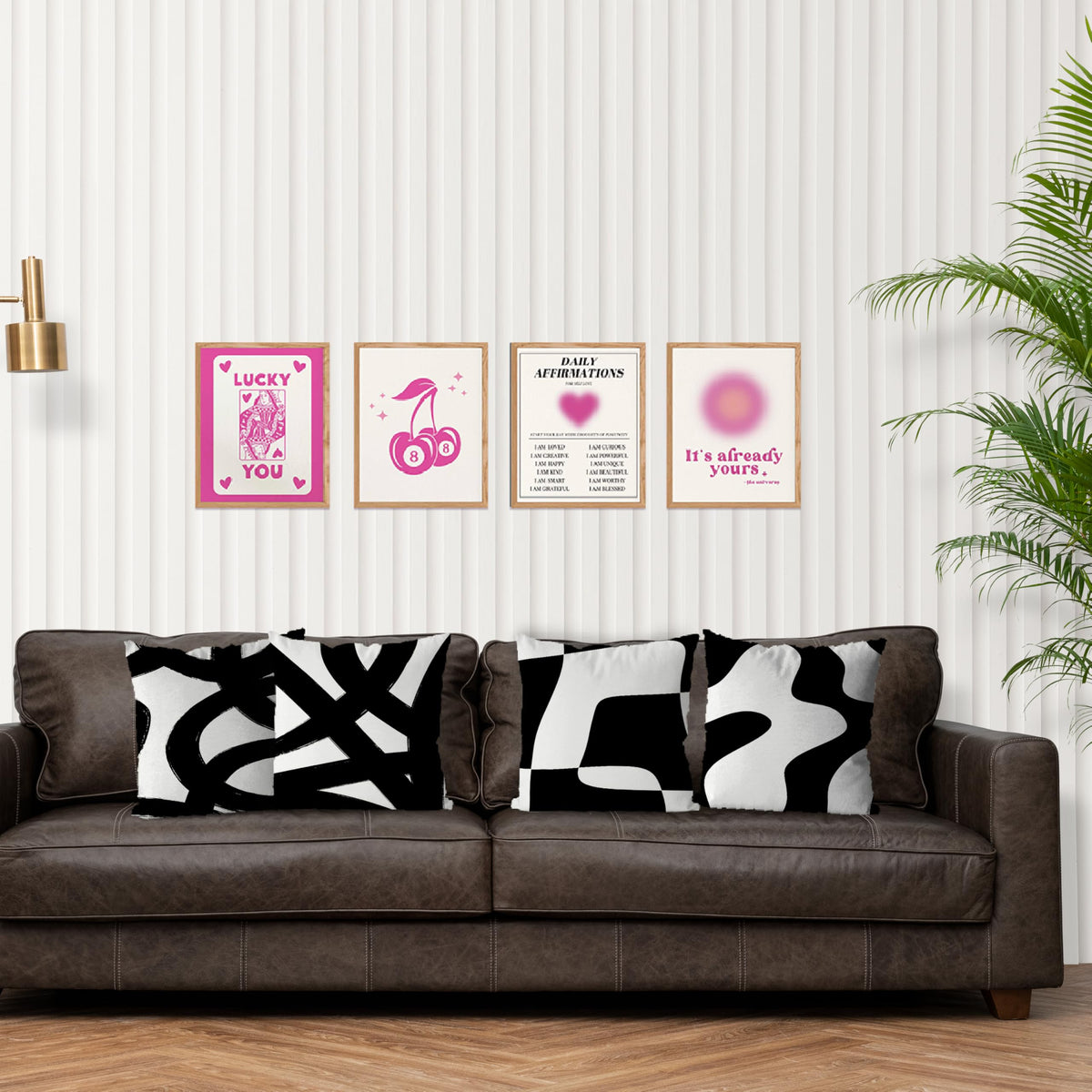 KEUSPI modern living room decor ideas with black-and-white cushions