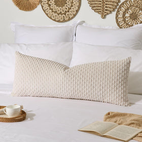 Kevin Textile corduroy lumbar cover in cream adds soft texture to living spaces