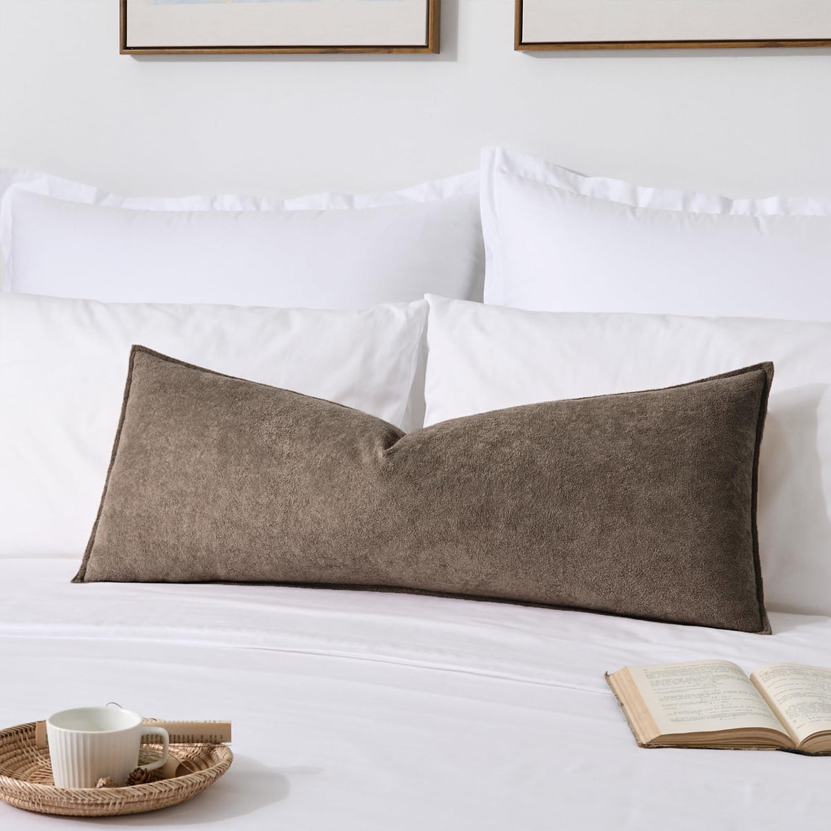 Kevin Textile lumbar cover in coco brown with waterproof surface for easy spill cleanup.