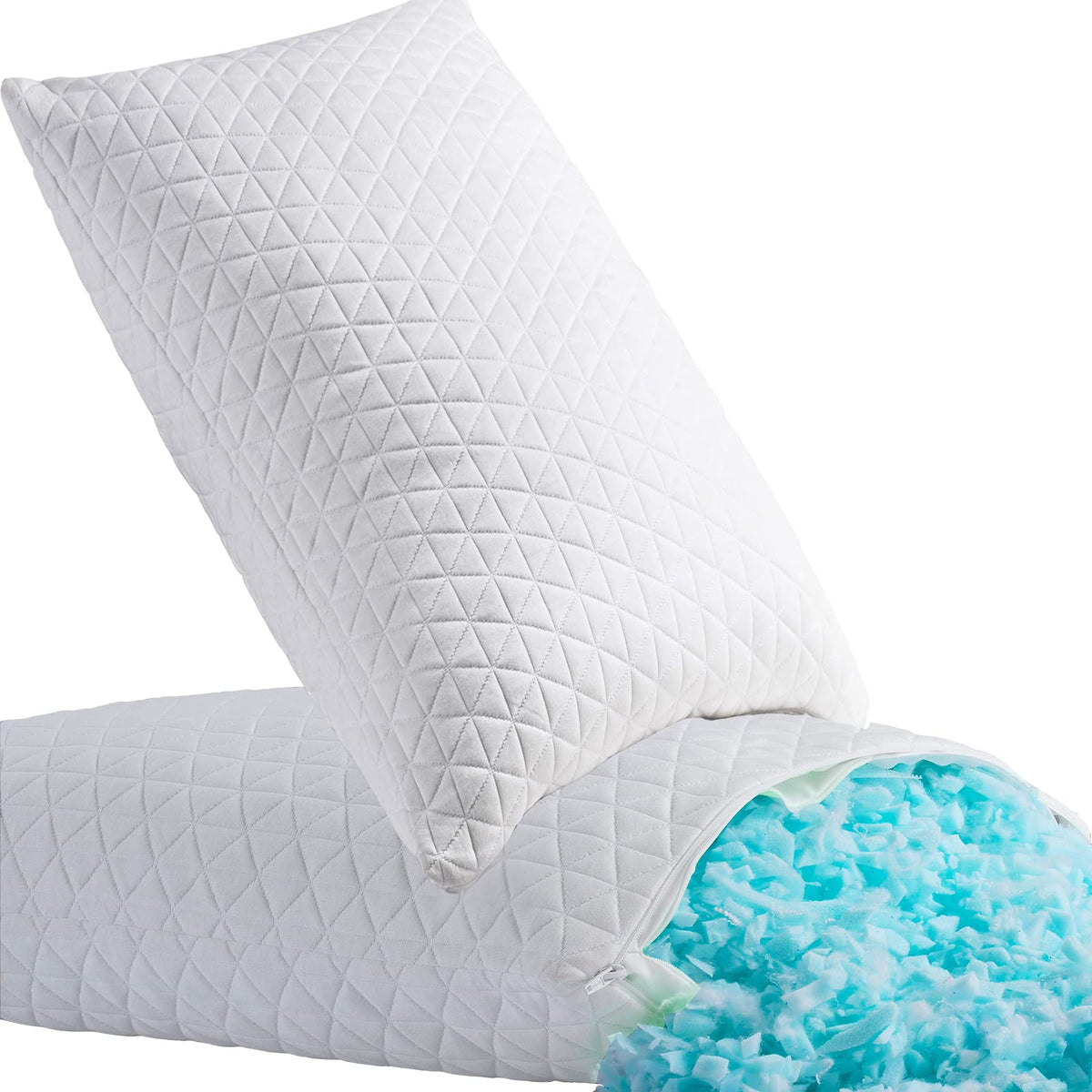 KEYOOHOME shredded memory foam pillow two-pack, king size, breathable cooling for restful nights.