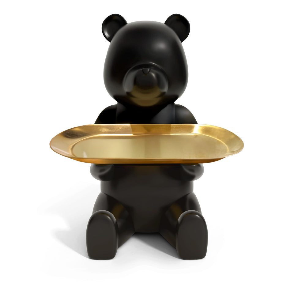 Keyper Bear matte black key dish on entryway tray for organized keys.