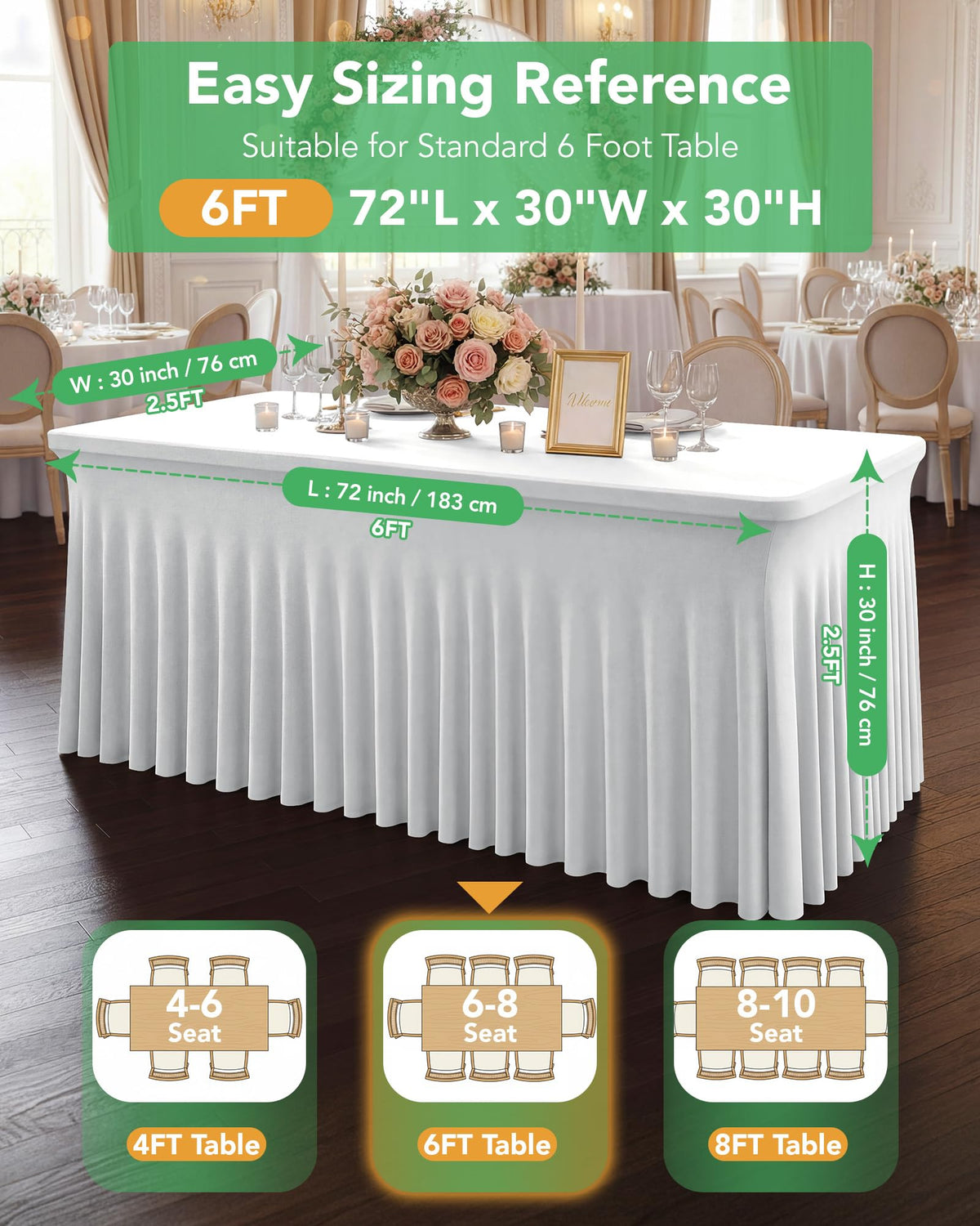 KeyWave 1-step setup demo for fast, hassle-free table skirt application.