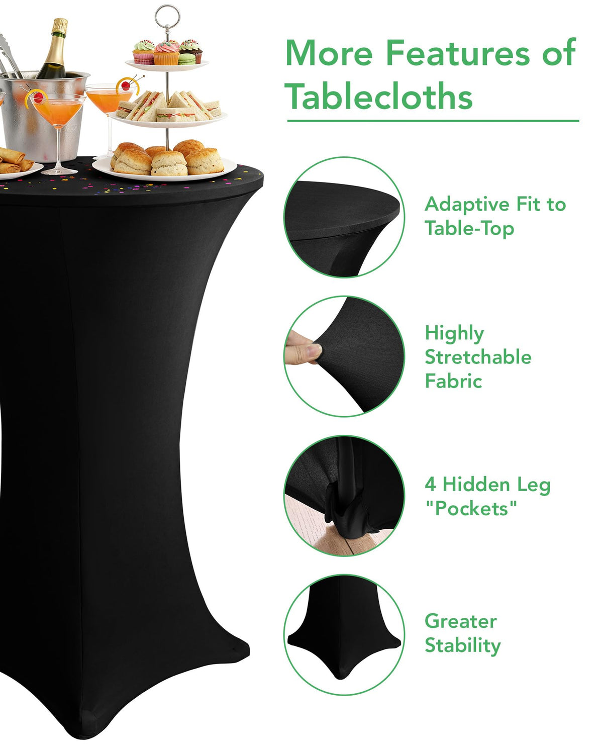 KeyWave bottom leg pockets secure the cover to 32x43 highboy tables