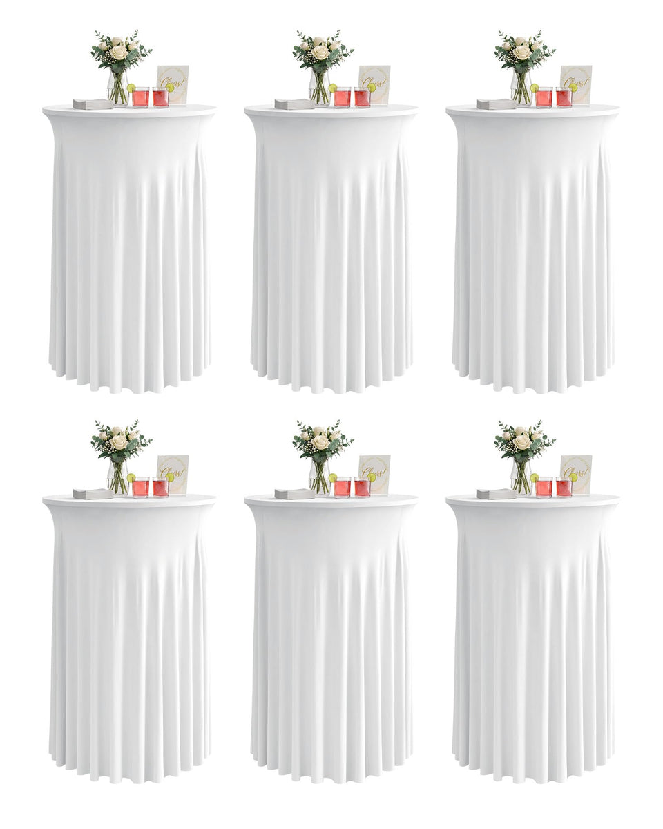 KeyWave cocktail table skirt draped over a highboy for elegant events