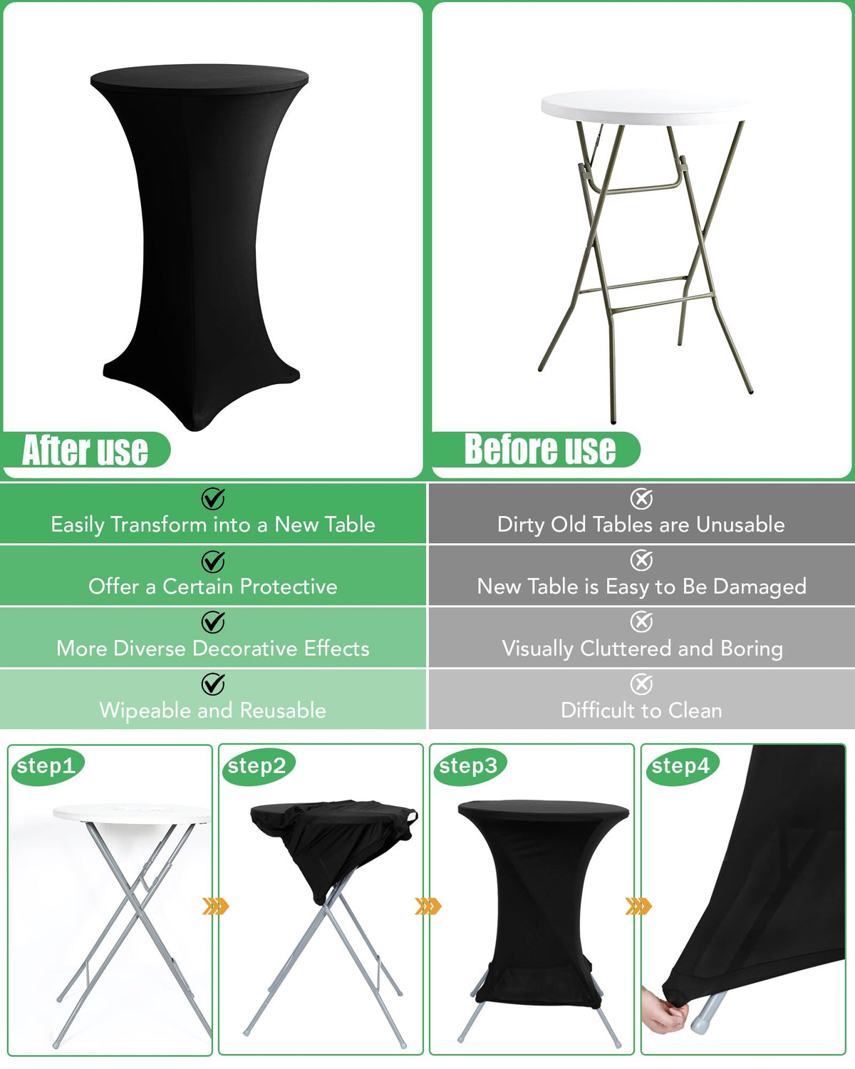 KeyWave elegant black table cover provides a versatile backdrop for events