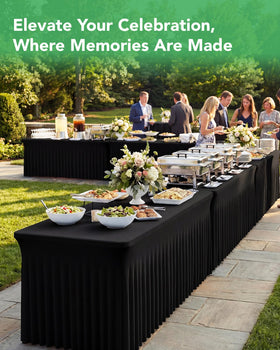 Floor-length black skirt with ruffle for refined table decor by KeyWave.