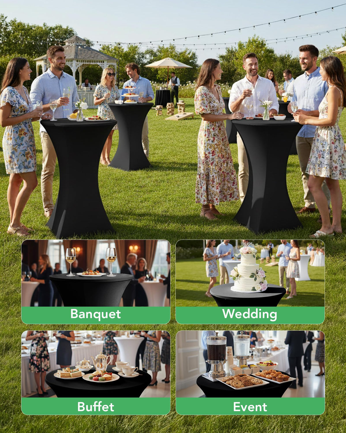 KeyWave highboy cover shows hidden leg pockets keeping the table cloth in place