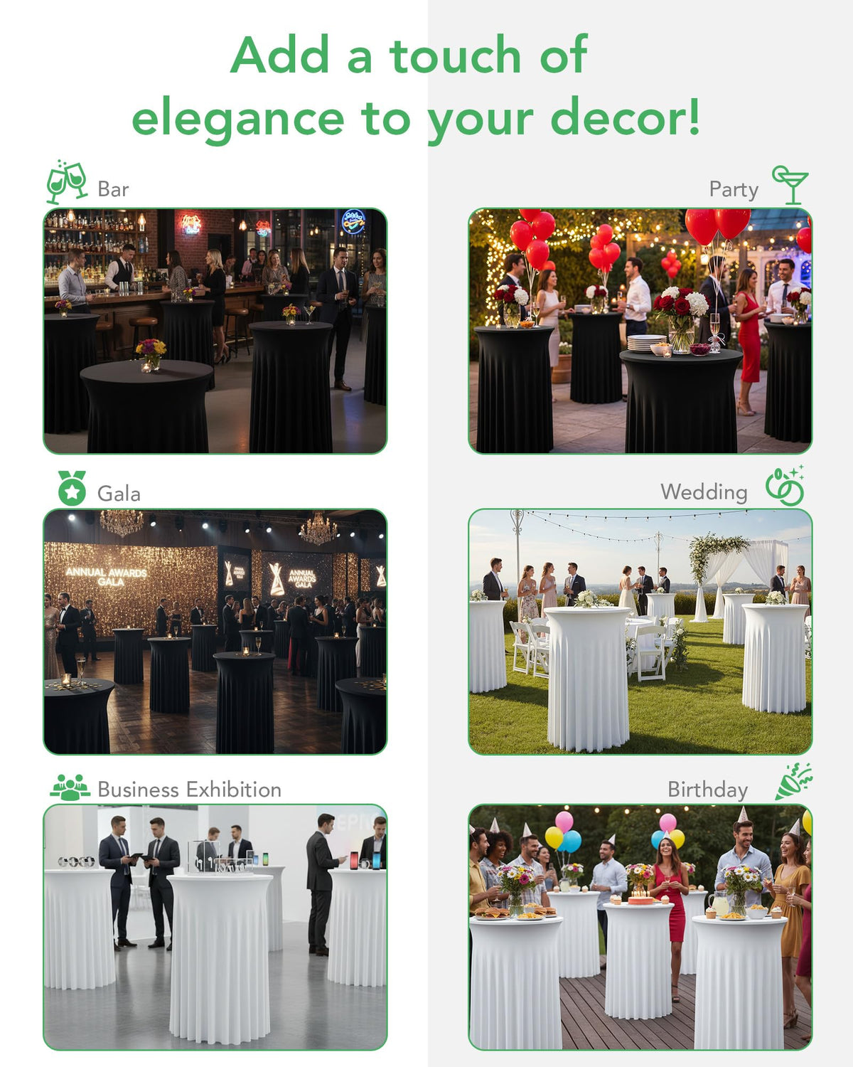KeyWave party rental table cover suitable for indoor and outdoor use