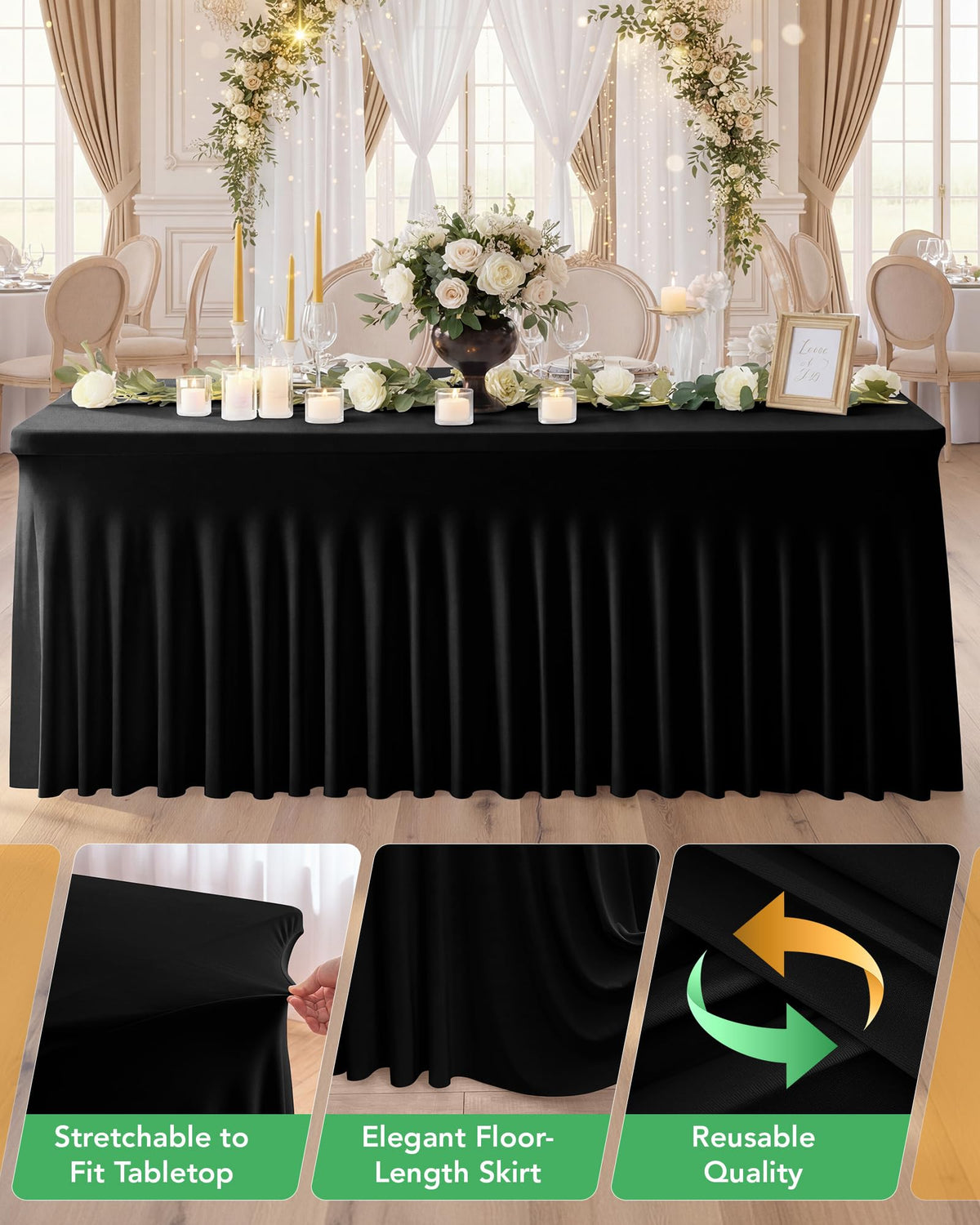 Polyester-spandex blend provides stretch and durability for busy events.