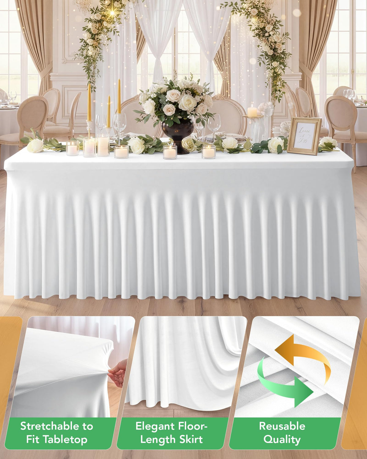 KeyWave reusable party skirts support multiple events, reducing rental needs and waste