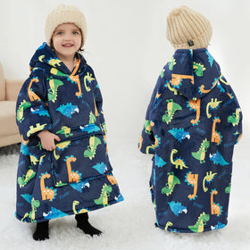 KFUBUO oversized hood on the dinosaur hoodie blanket keeps head warm during play.