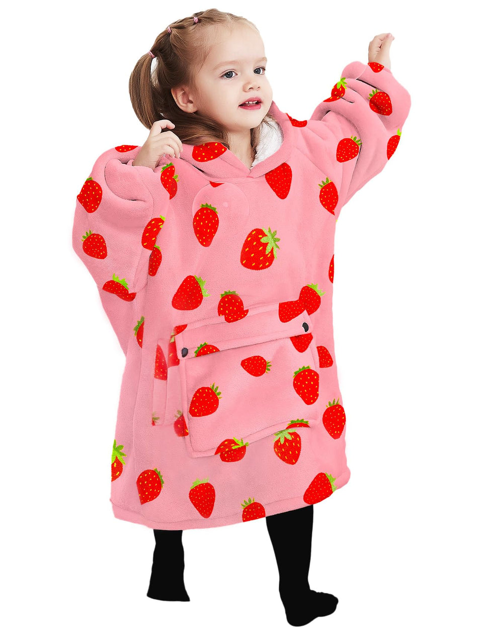 KFUBUO wearable hoodie blanket with strawberry print for kids, cozy.