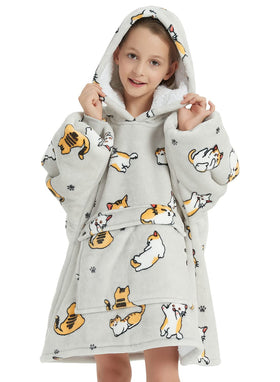 KFUBUO wearable blanket hoodie with sherpa pattern keeping kids warm at home