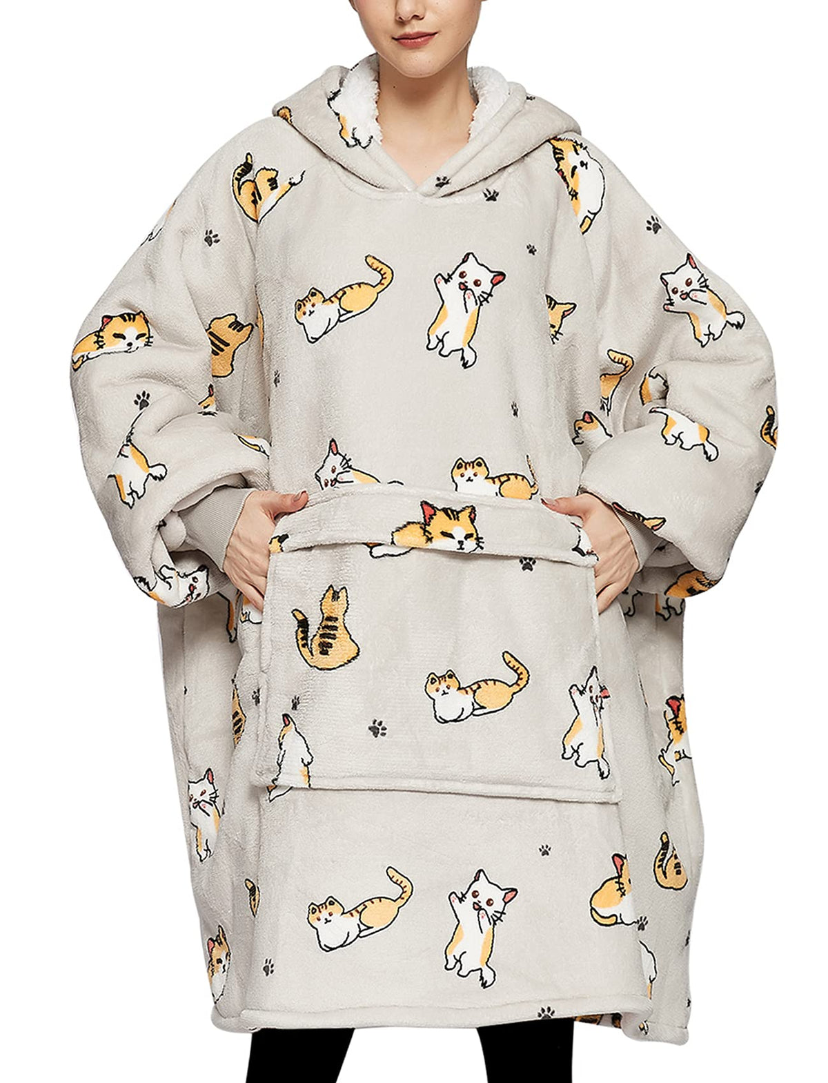 KFUBUO wearable blanket hoodie with sherpa lining for extra warmth