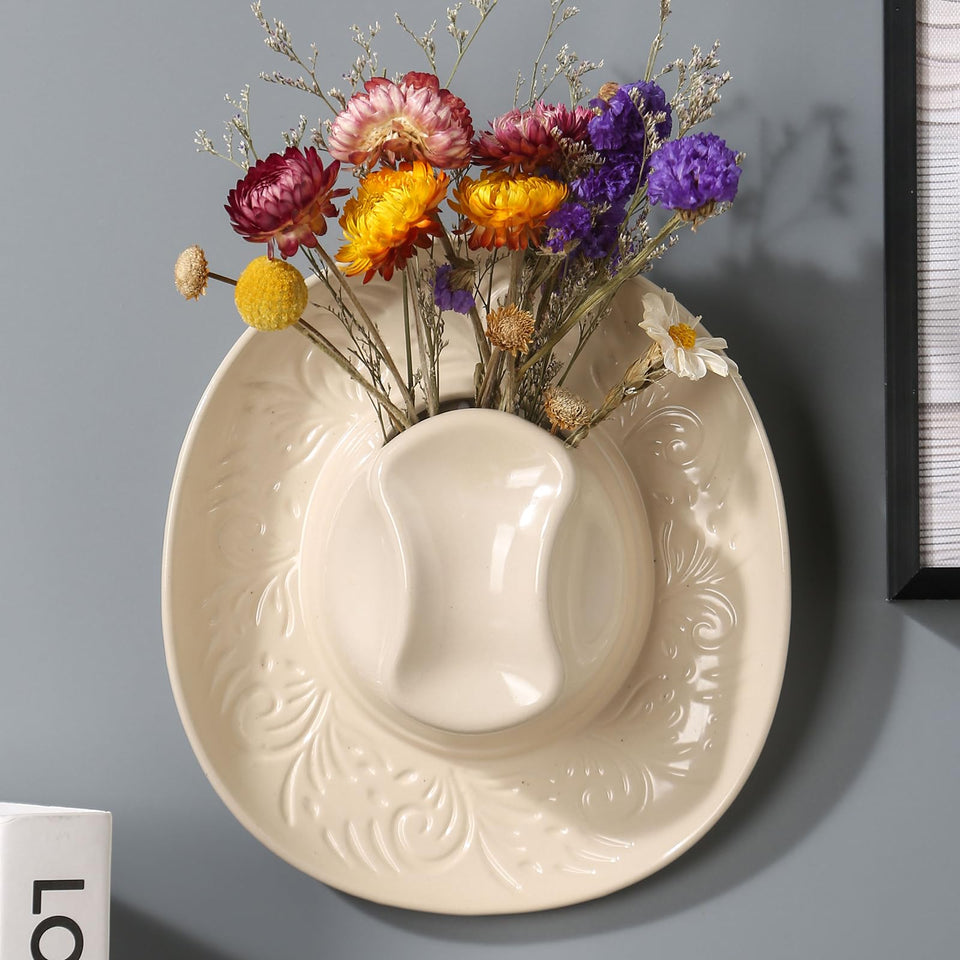 KGCCIZI Cowboy Hat Wall Planter close-up adds sculptural decor for living rooms.