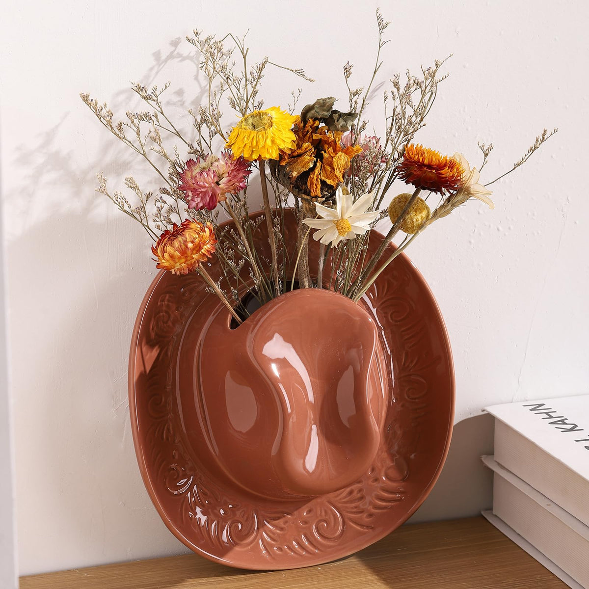 KGCCIZI brown medium wall vase, ideal for herbs, succulents, or florals.