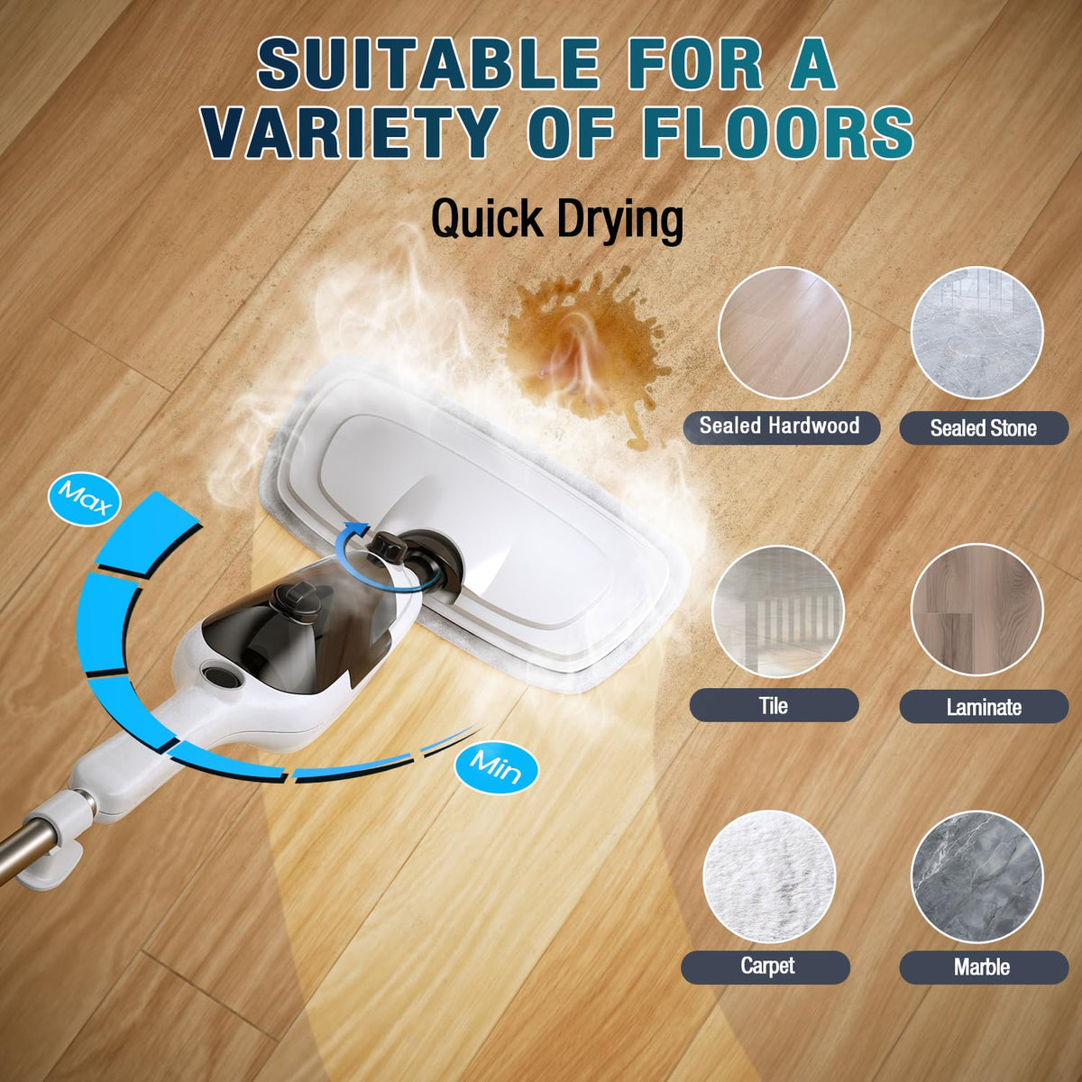 KGHKGH Steam Mop water-tank close-up for easy refilling and uninterrupted cleaning.