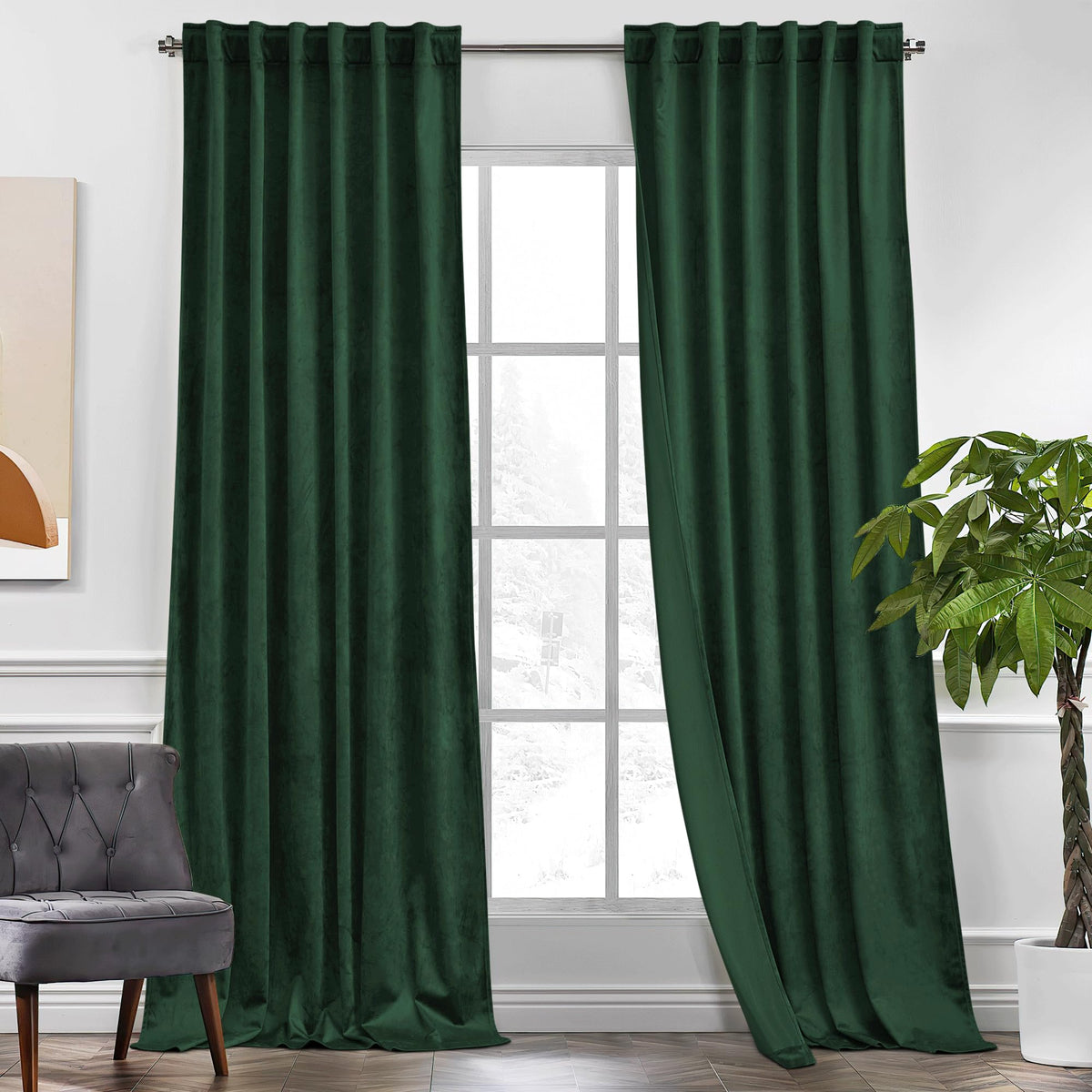 KGORGE velvet curtains hunter green close-up texture for premium ambiance.