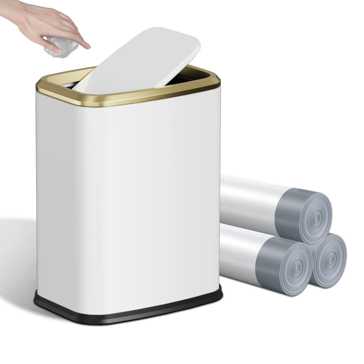 KHMMGK 8L slim bathroom bin fits tight spaces under sinks.