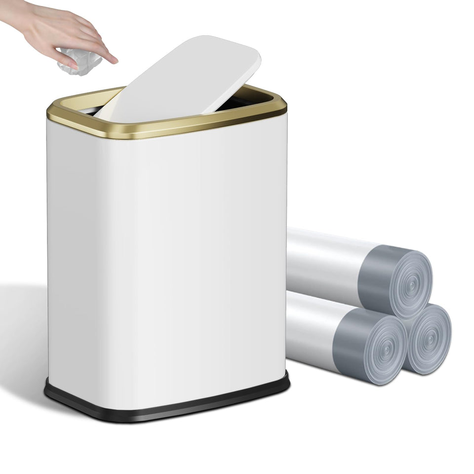 KHMMGK 8L slim bathroom bin fits tight spaces under sinks.