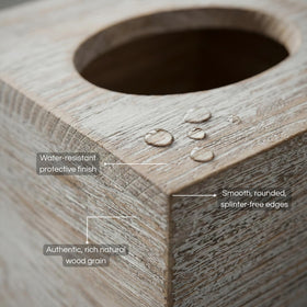 Two-pack Khnum tissue box covers shown in use on bathroom shelf