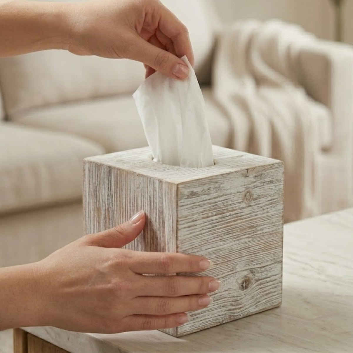 Unboxing Khnum White Barnwood tissue box cover reveals natural wood aroma