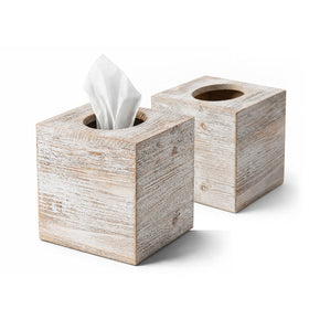 Khnum White Barnwood tissue box cover 2-pack with slide-out bottom panel for easy replacement