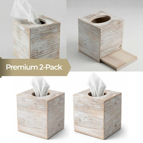 Close-up of Khnum white barnwood tissue box cover square design showing craftsmanship