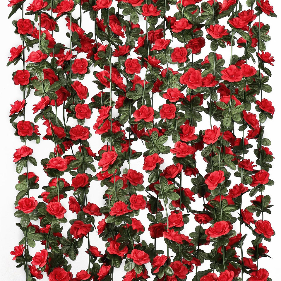 KHOYIME red rose garland on a wedding arch creating romantic ambiance