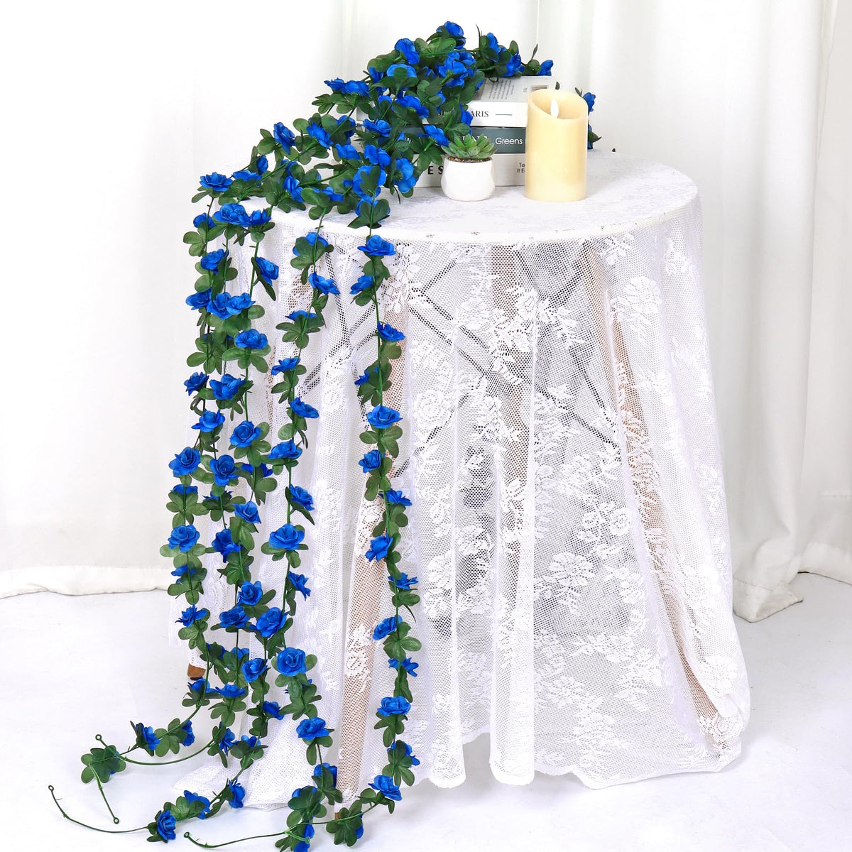 KHOYIME artificial rose garland blue hanging vines with durable stems