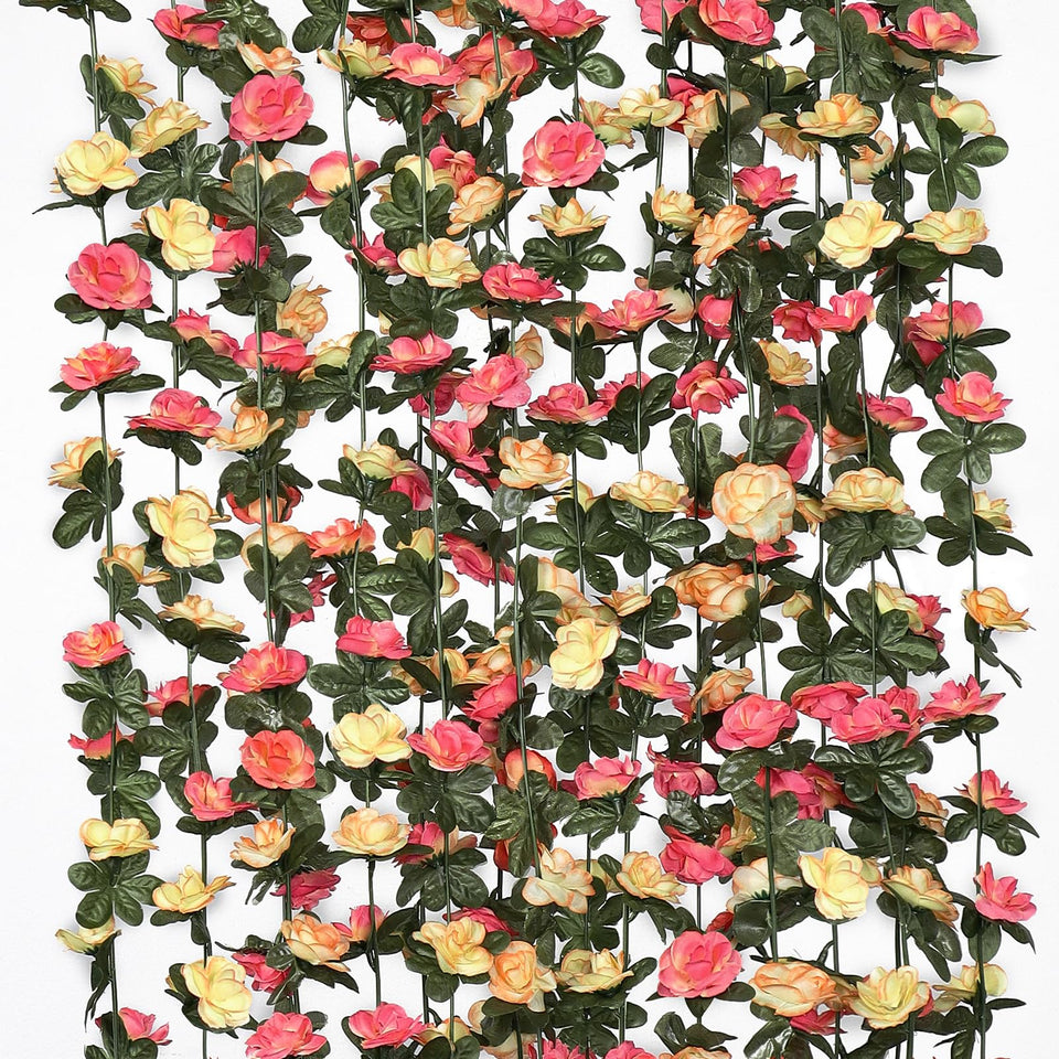 KHOYIME champagne rose garland 8ft creates a romantic wedding backdrop.