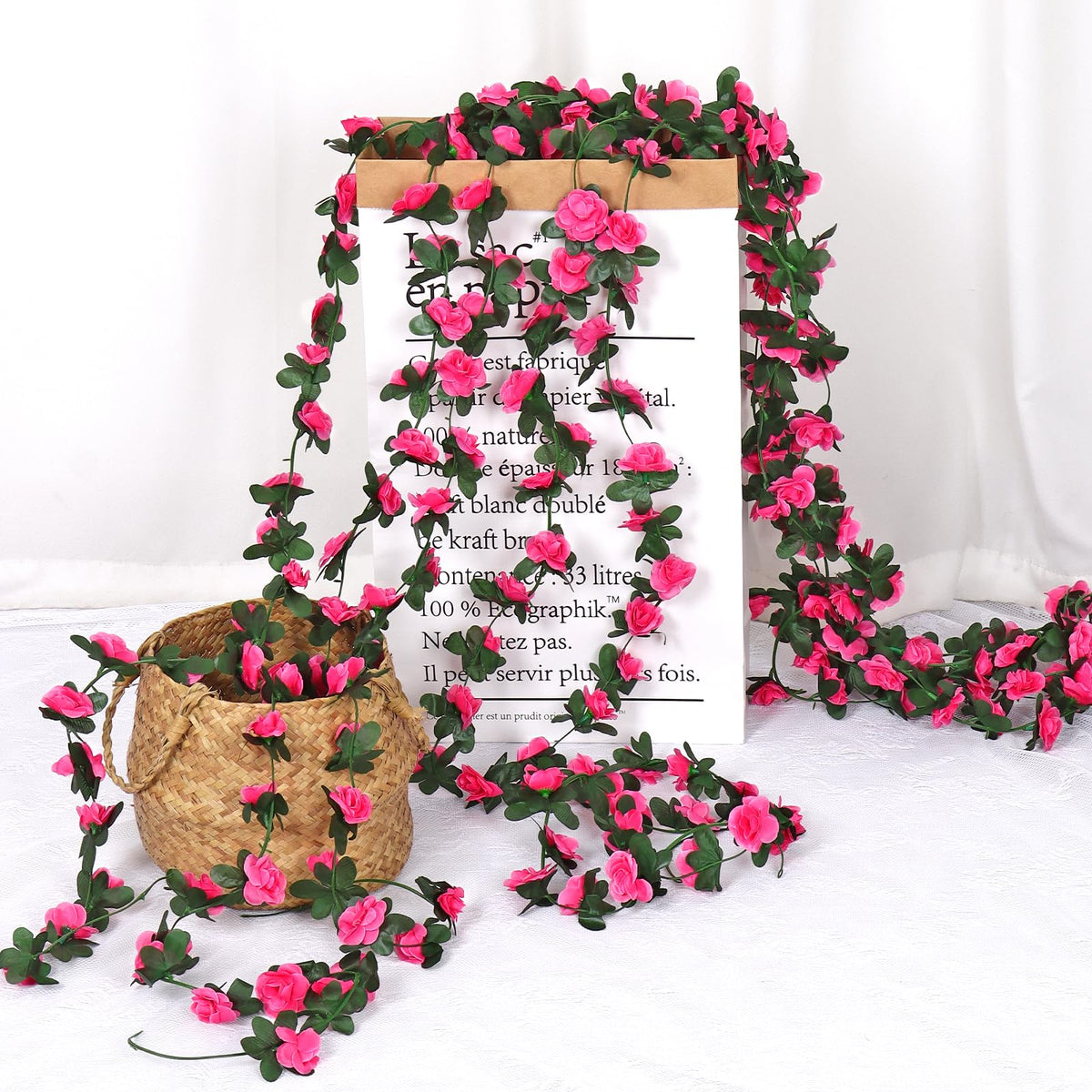 KHOYIME 9-pack artificial rose garland easy to install and rearrange