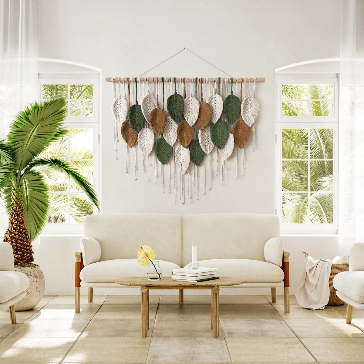 Khoyime large woven tapestry with three-color design suits various interiors.