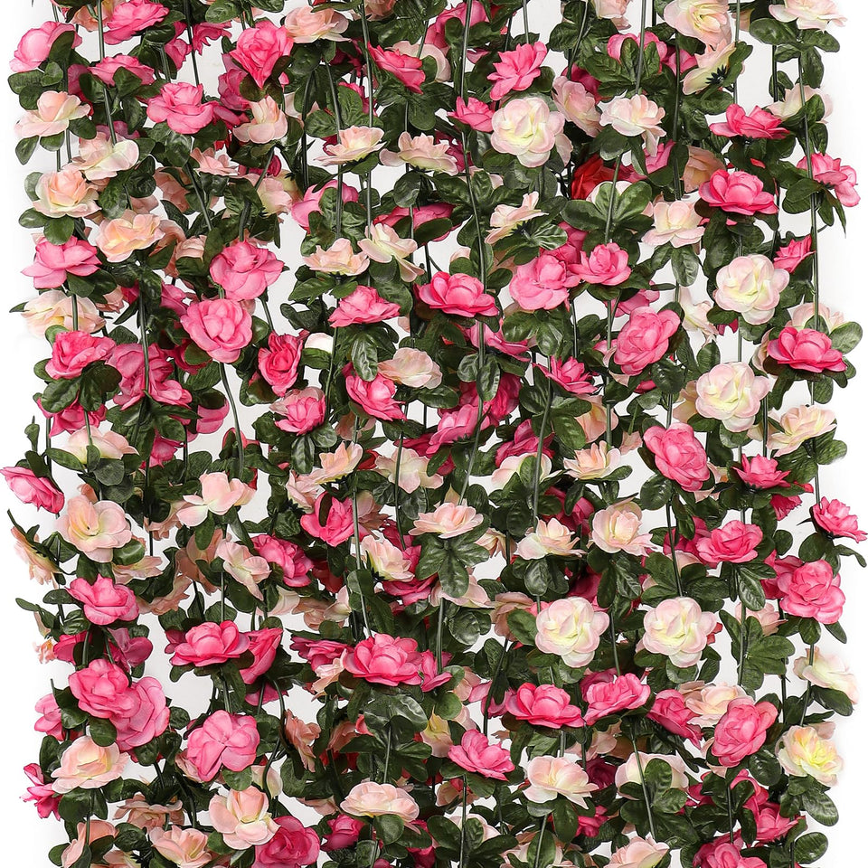 KHOYIME pink rose vine garland adds romantic charm for weddings and home decor.