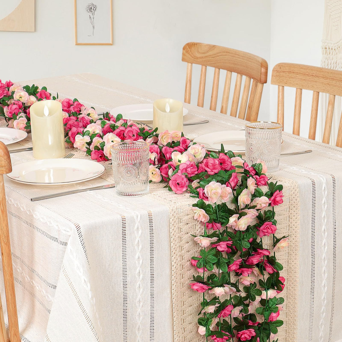 KHOYIME pink rose vine garland enhances outdoor arches with vibrant color and lifelike texture.