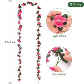 KHOYIME rose garland closeup shows soft silk petals and bendable stems