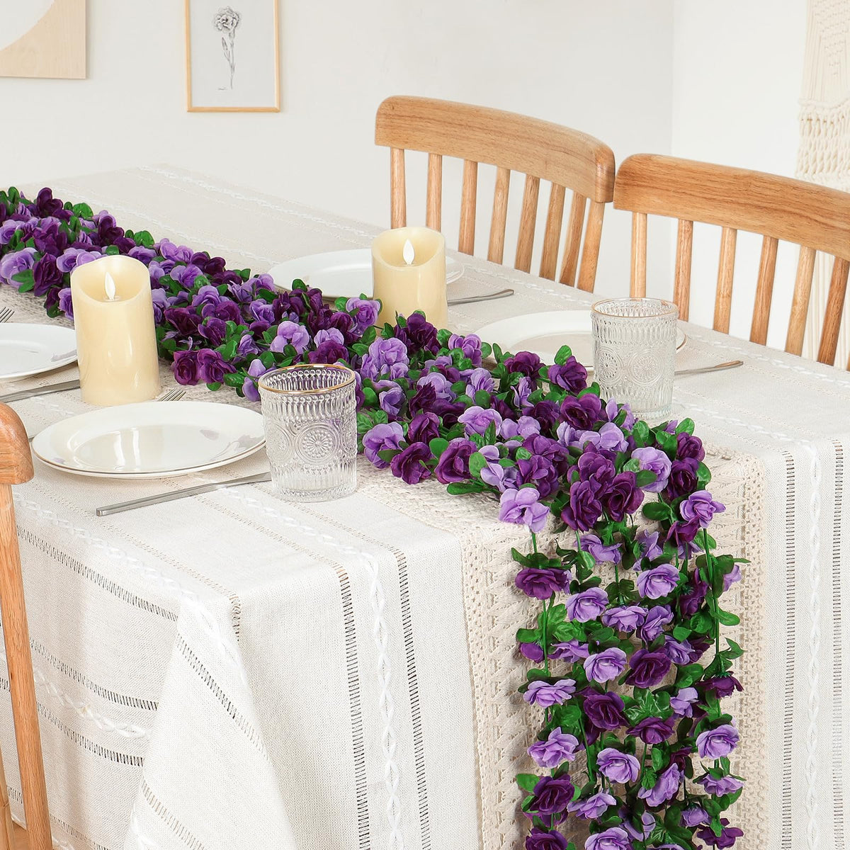 Khoyime rose vine garland dual-tone purple flowers enhance wedding arch decor