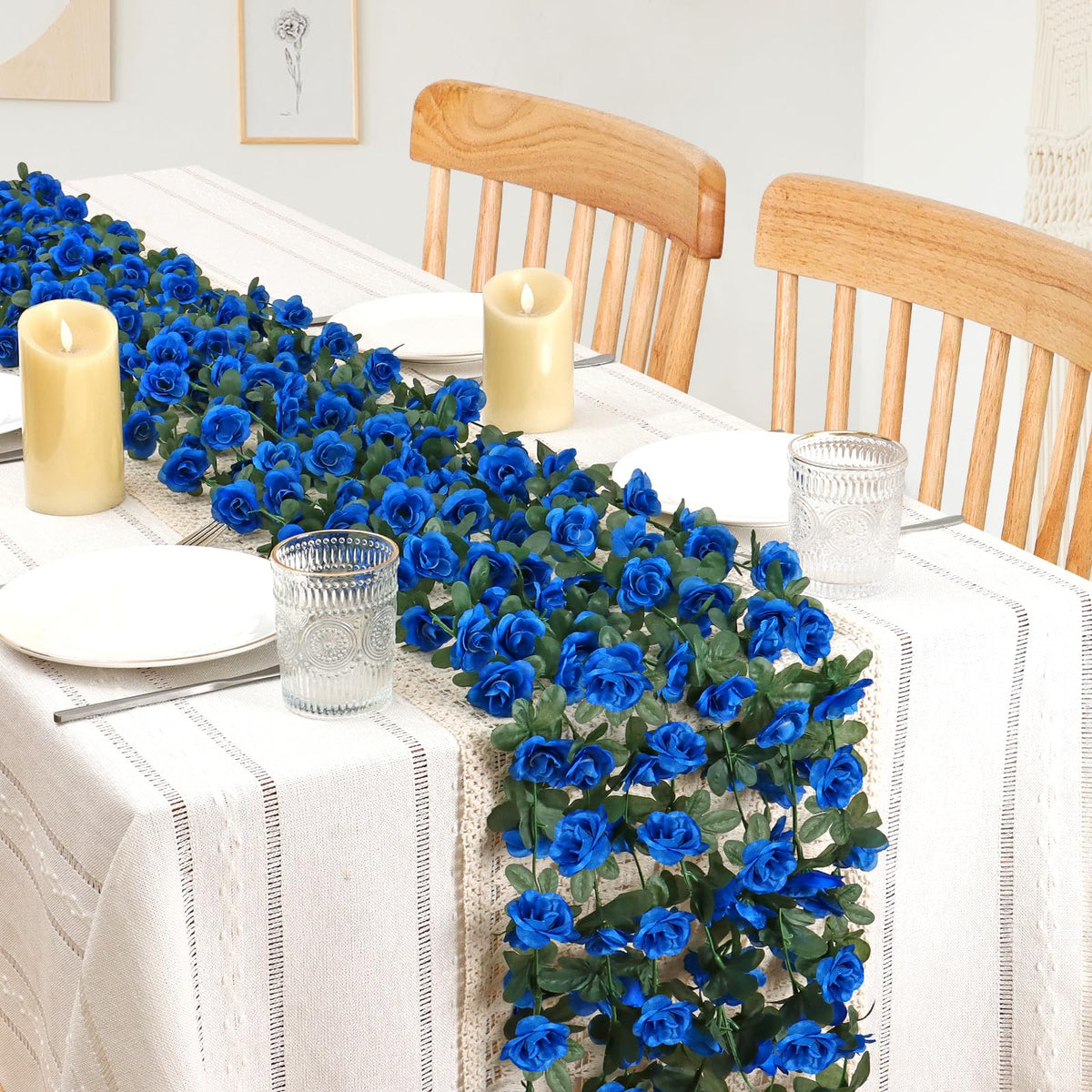 KHOYIME silk blue rose vines add lifelike texture to arches and walls