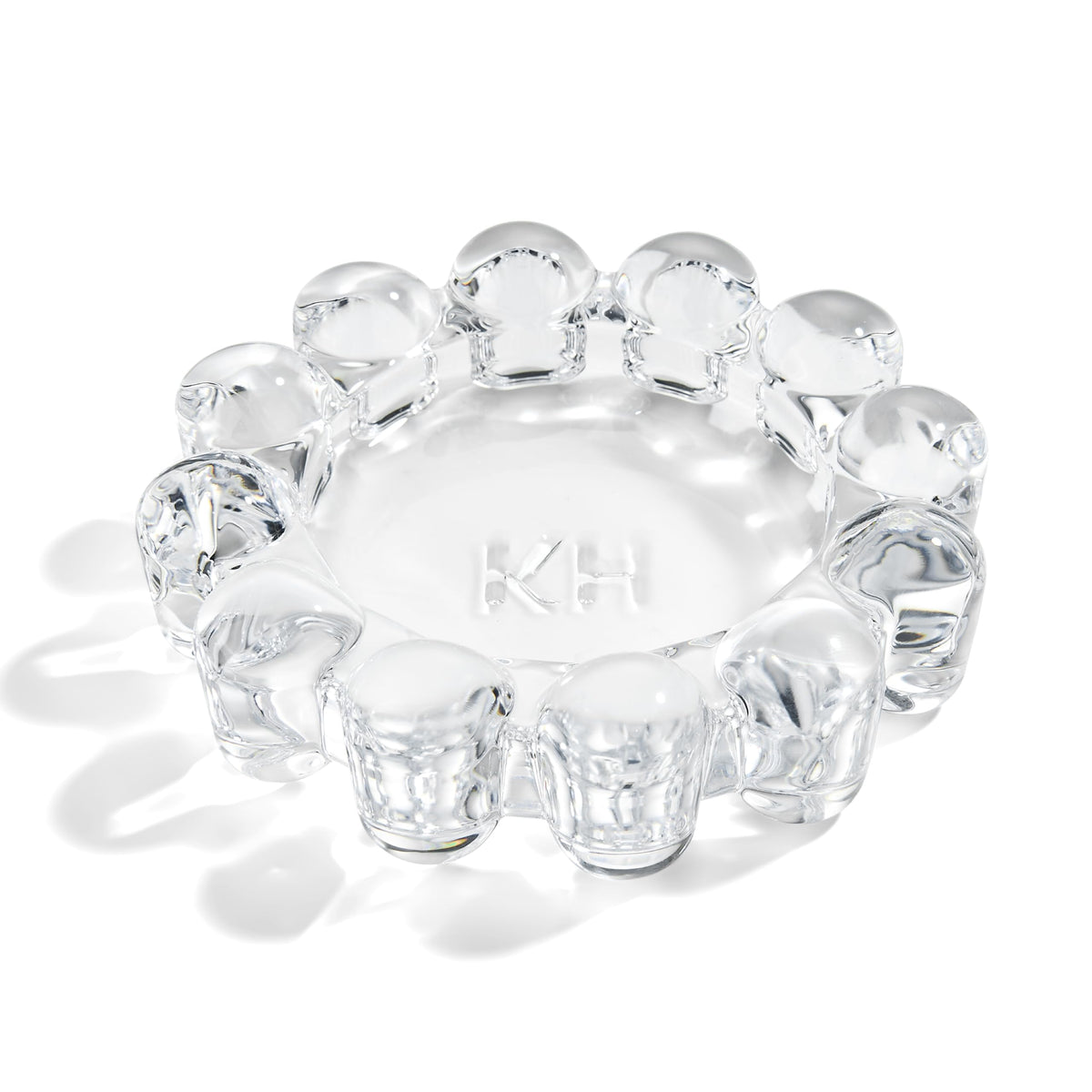 khtumeware Chic Clear Bubble Glass Candle Dish front view for elegant table decor