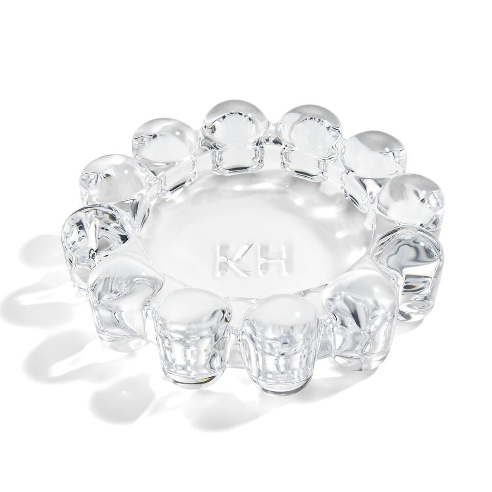 khtumeware Chic Clear Bubble Glass Candle Dish front view for elegant table decor
