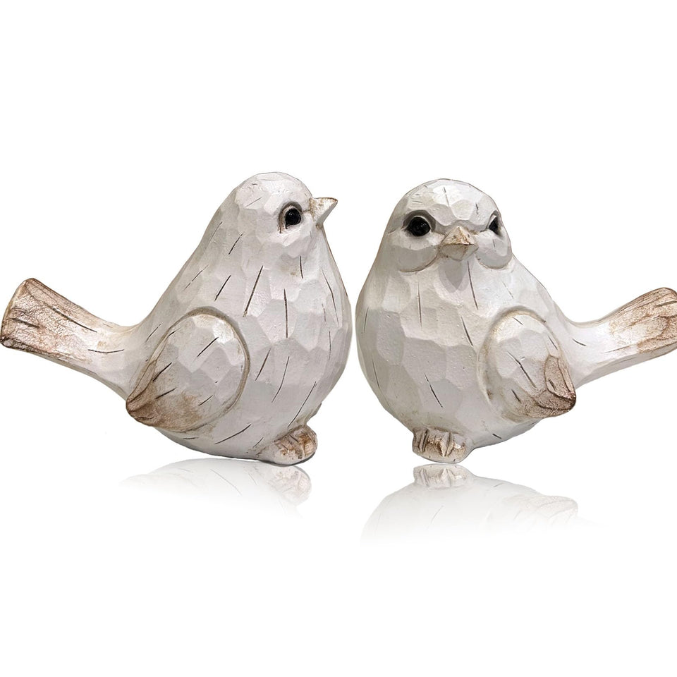 KiaoTime farmhouse bird figurines pair on shelf for rustic charm.