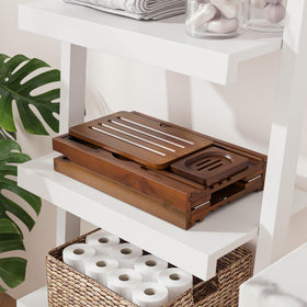 Kiasthome water-resistant teak finish withstands daily bath routines.