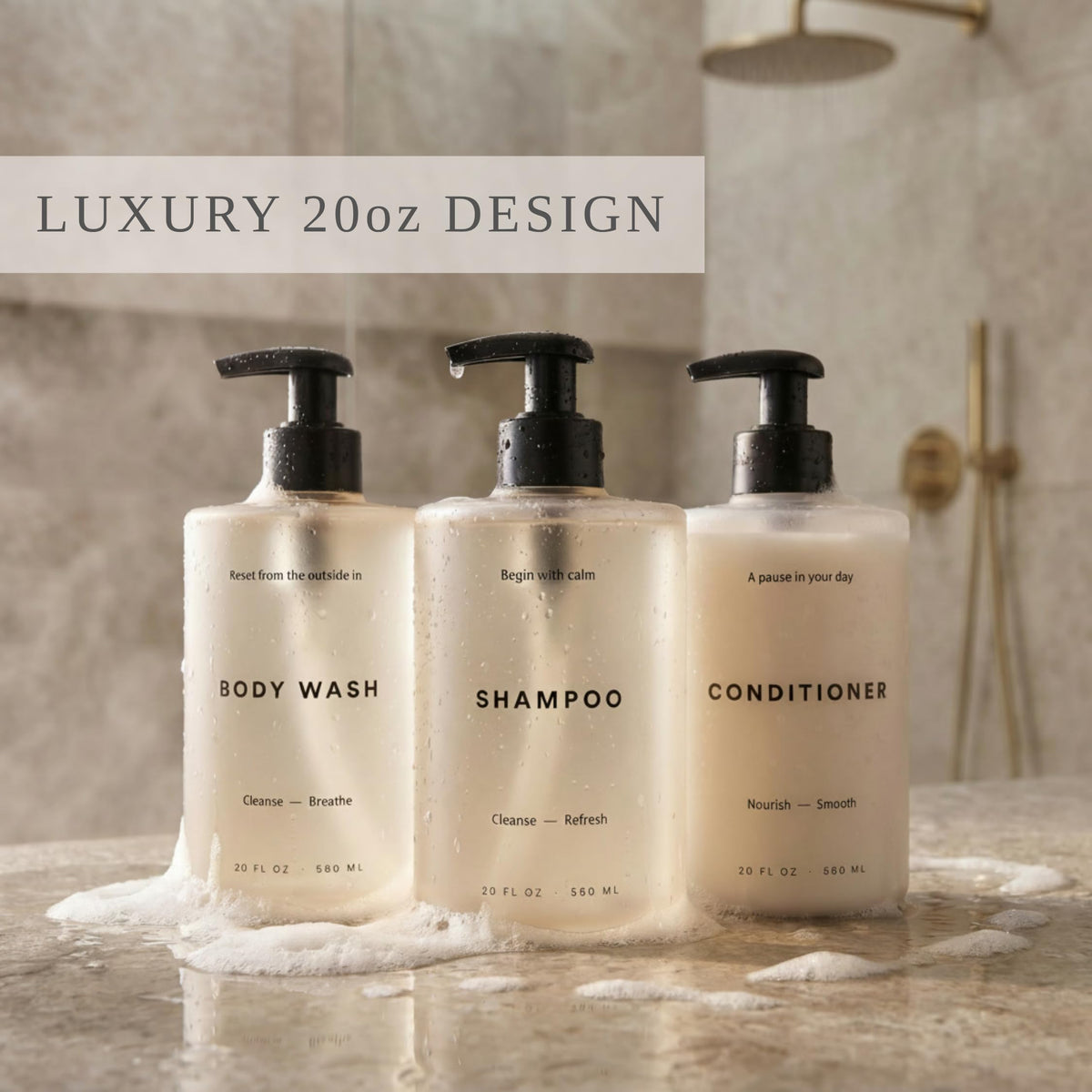 KIBAGA 20oz conditioner dispenser with sleek, convenient design.