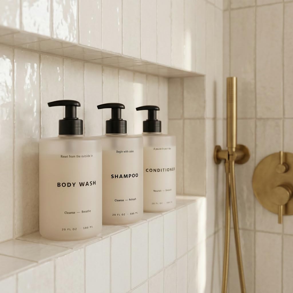 KIBAGA 20oz shampoo dispenser for easy, mess-free refills.