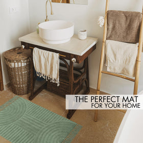 KIBAGA bathroom mat anti-slip bottom keeps rugs in place.