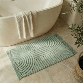 KIBAGA boho rug tassels in bathroom provide soft texture and anti-slip safety.