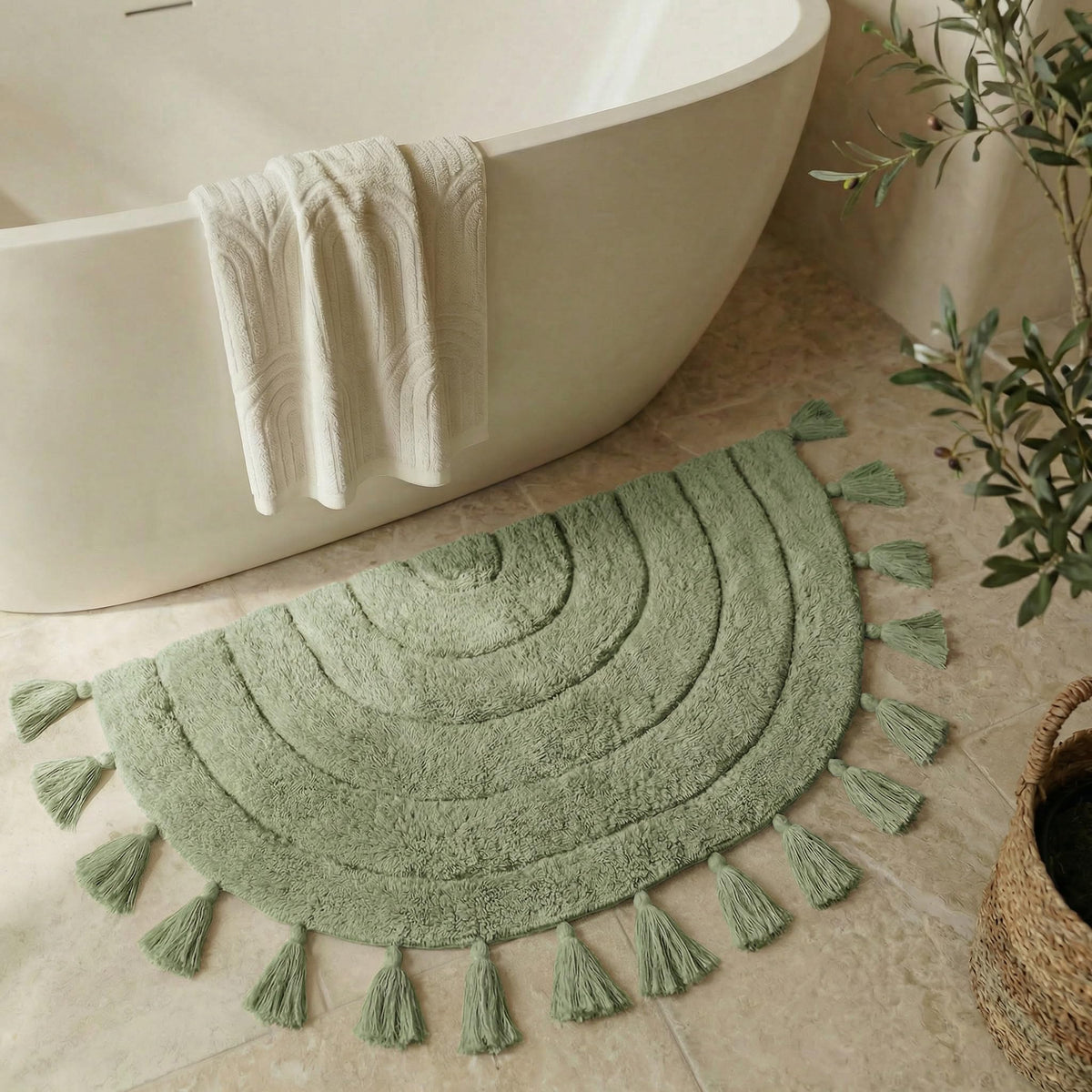 KIBAGA boho bath rug with tassels adds cozy charm to bathroom floors